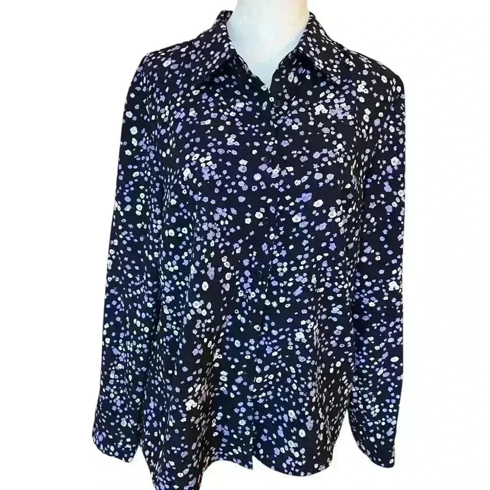 Vintage Pendleton Women’s Button Down Blouse Size 10 Black w Grey White Design